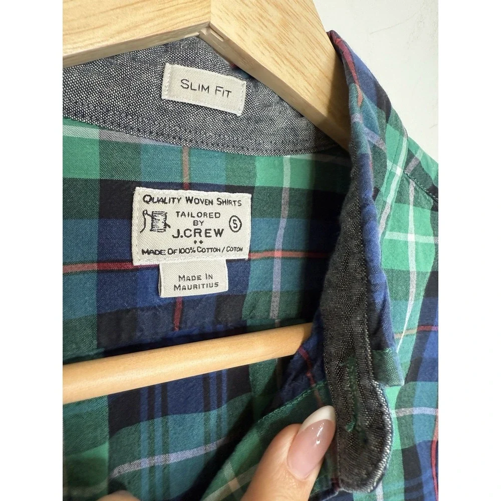 J.Crew Plaid Button Down Shirt Mens S Slim Fit Green Preppy Holiday Long‎ Sleeve